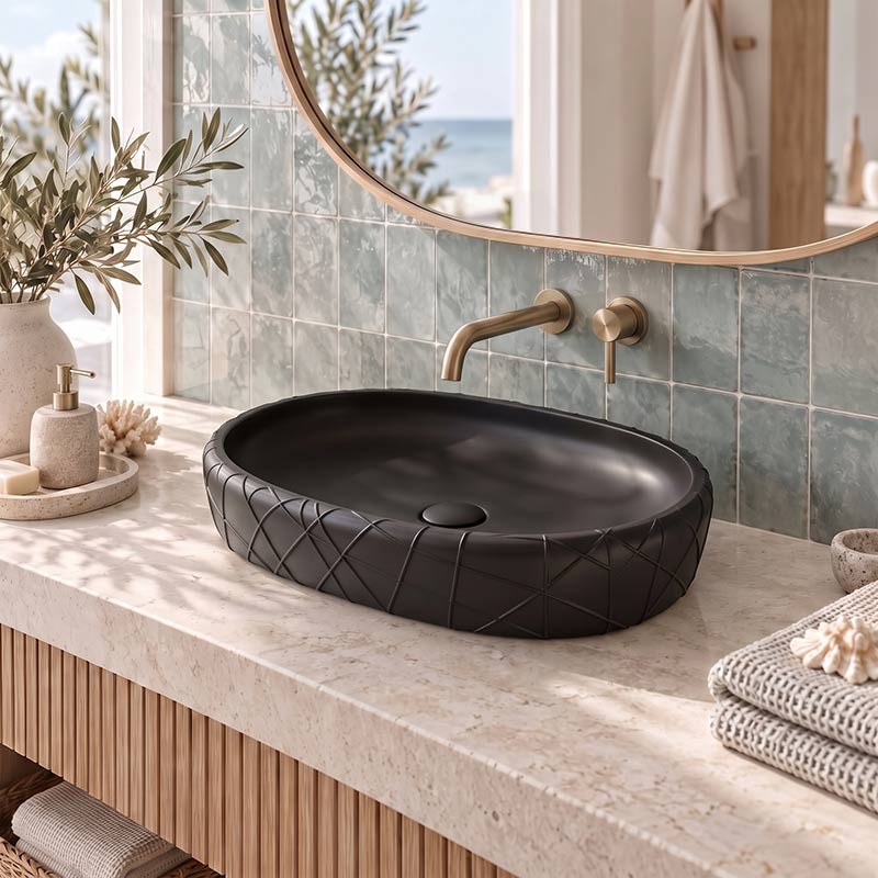Oval Curved Design Above Counter Ceramic Basin 600x390x135mm - In Various Colour