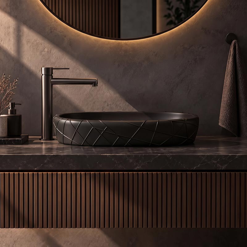 Oval Curved Design Above Counter Ceramic Basin 600x390x135mm - In Various Colour