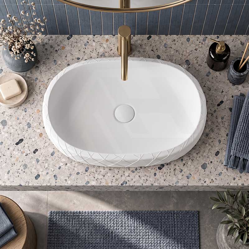 Oval Curved Design Above Counter Ceramic Basin 600x390x135mm - In Various Colour