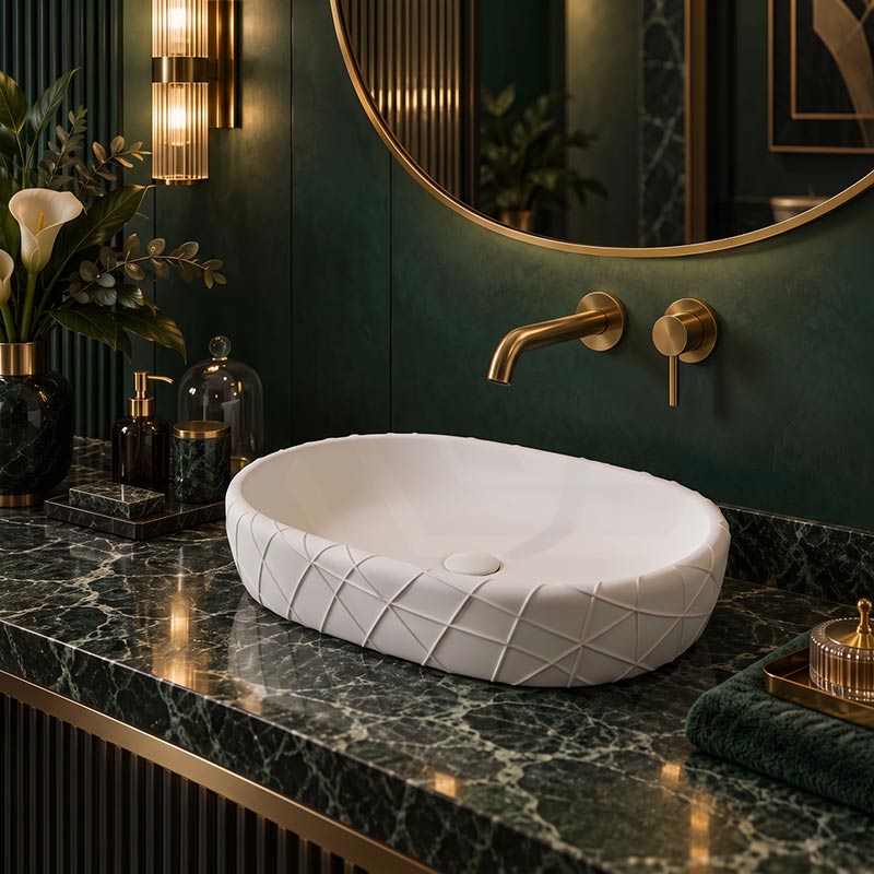 Oval Curved Design Above Counter Ceramic Basin 600x390x135mm - In Various Colour