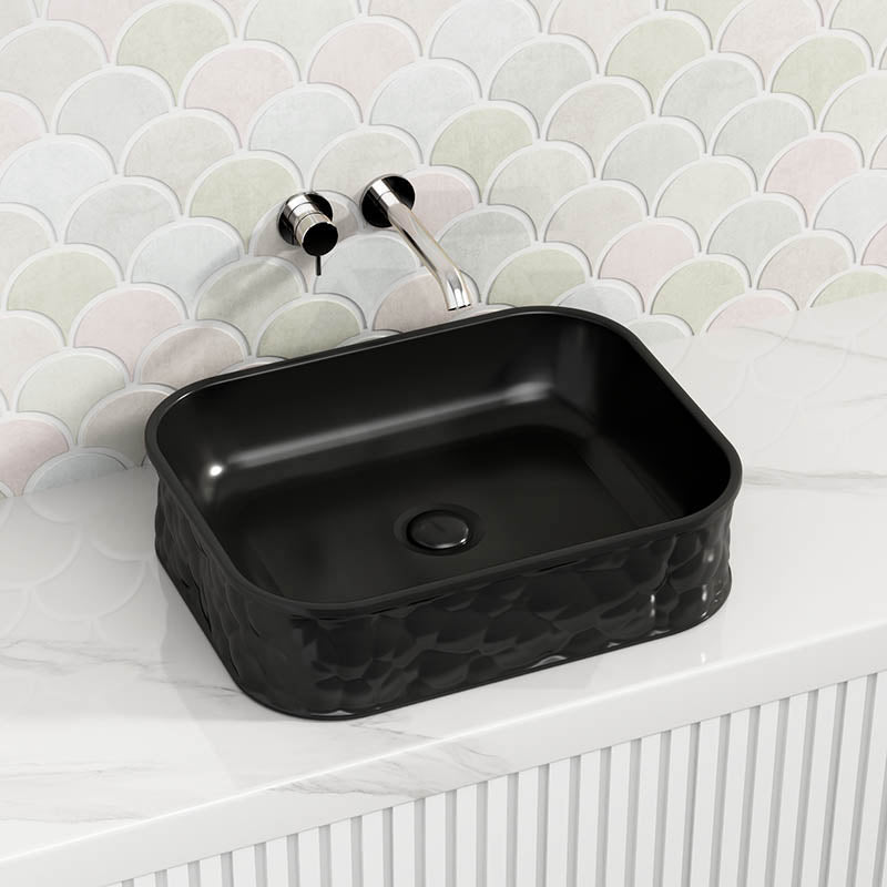 510x395x130mm Rectangle Above Counter Ceramic Basin Matt Black