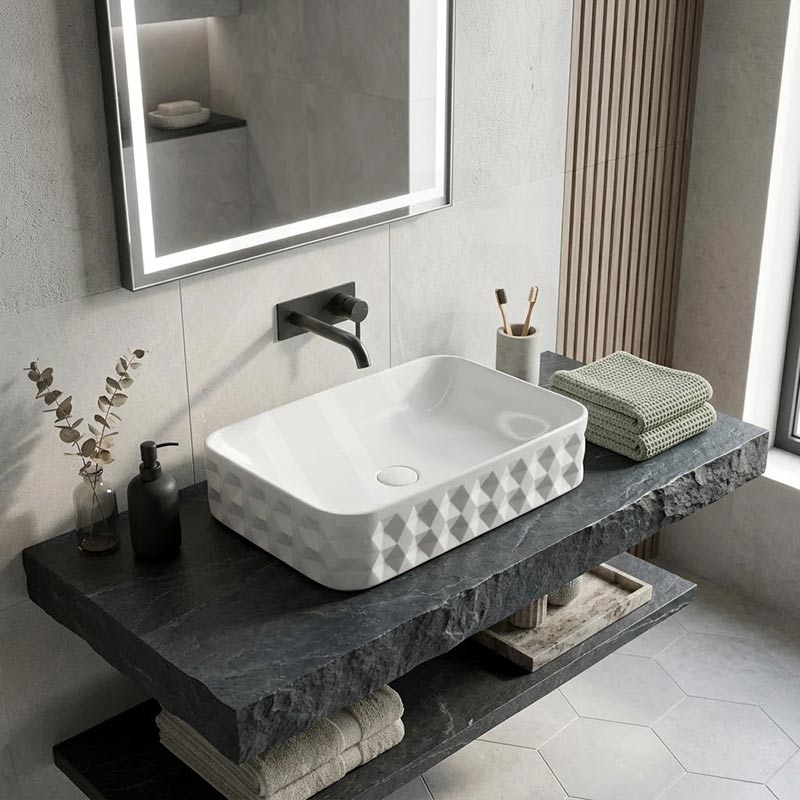 600x395x130mm Rectangle Above Counter Basin Ceramic Variant Colour Available