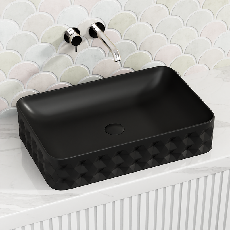 600X395X130Mm Rectangle Matt Black Above Counter Basin Ceramic Basins