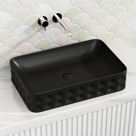 600X395X130Mm Rectangle Matt Black Above Counter Basin Ceramic Basins