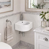 Infinity Ceramic Corner Wall Hung & Above Counter Basin with Overflow 440x385x155mm - Gloss White