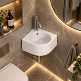 Infinity Ceramic Corner Wall Hung & Above Counter Basin with Overflow 440x385x155mm - Gloss White