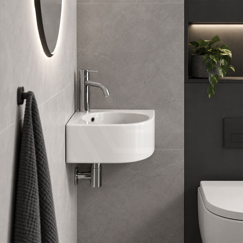 Infinity Ceramic Corner Wall Hung & Above Counter Basin with Overflow 440x385x155mm - Gloss White