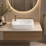 Fluted Wall Hung & Above Counter Basin Ceramic 450x270x115mm - Gloss White