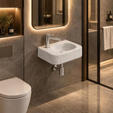 Fluted Wall Hung & Above Counter Basin Ceramic 450x270x115mm - Gloss White