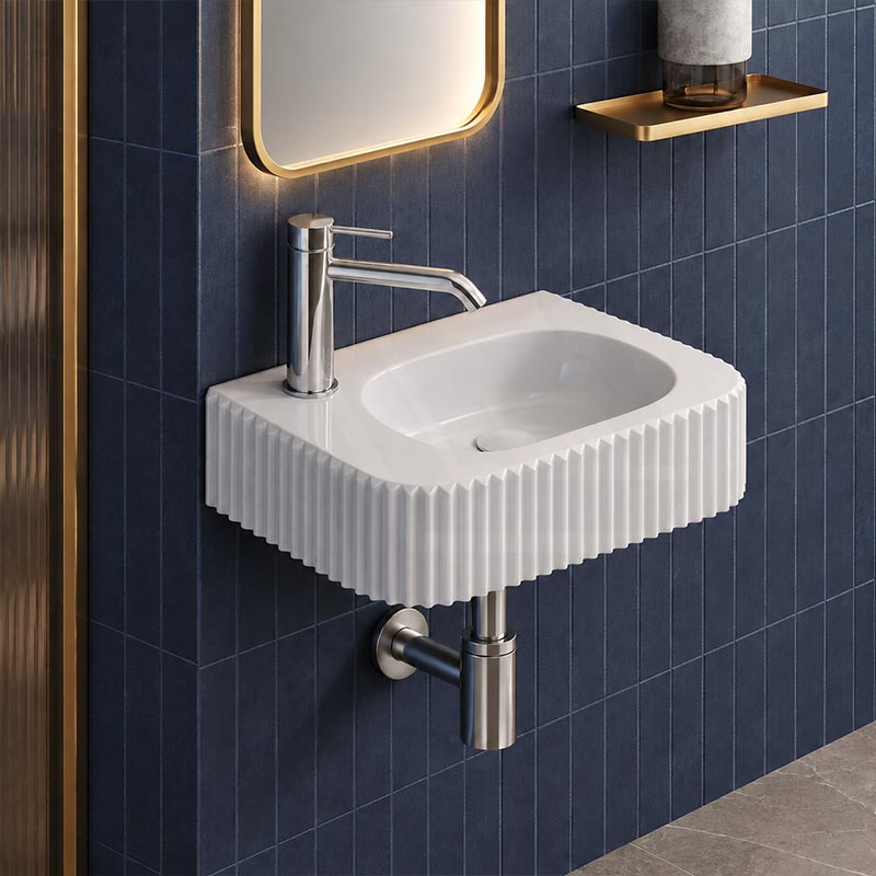 Fluted Wall Hung & Above Counter Basin Ceramic 450x270x115mm - Gloss White