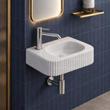 Fluted Wall Hung & Above Counter Basin Ceramic 450x270x115mm - Gloss White