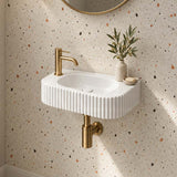 Fluted Wall Hung & Above Counter Basin Ceramic 450x270x115mm - Gloss White