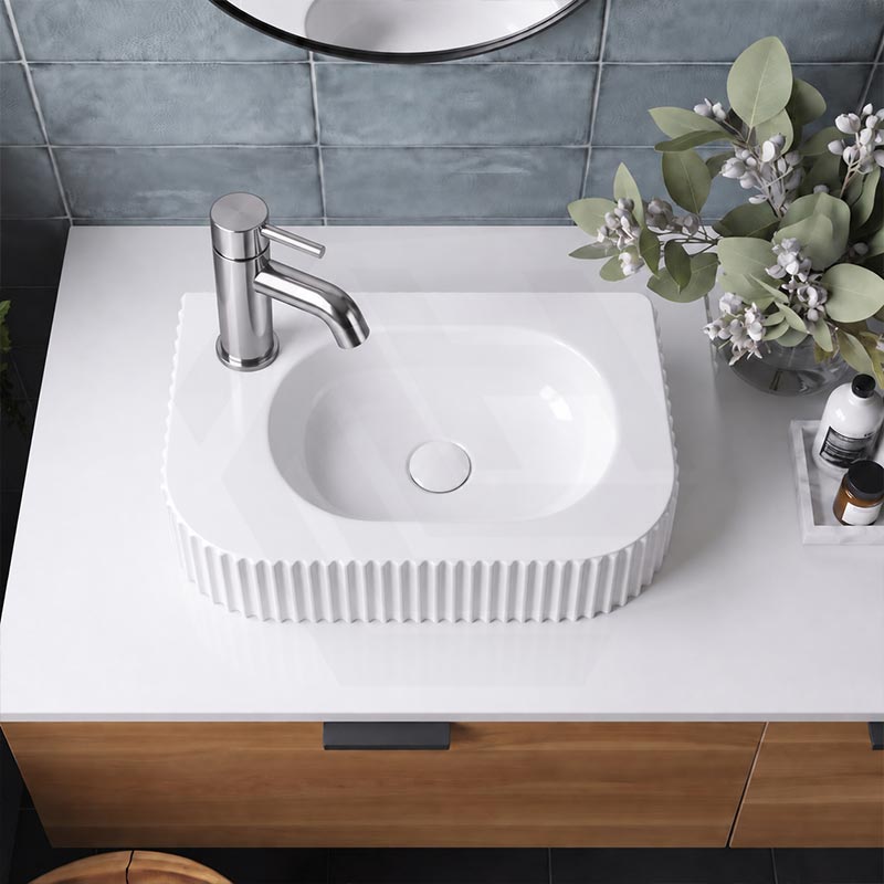Fluted Wall Hung & Above Counter Basin Ceramic 450x270x115mm - Gloss White