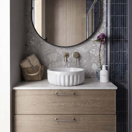 Infinity Round Fluted Above Counter Ceramic Basin 385x385x135mm  - Gloss / Matt White