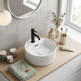 Infinity Round Fluted Above Counter Basin with Tap Hole 280x280x120mm - Gloss White