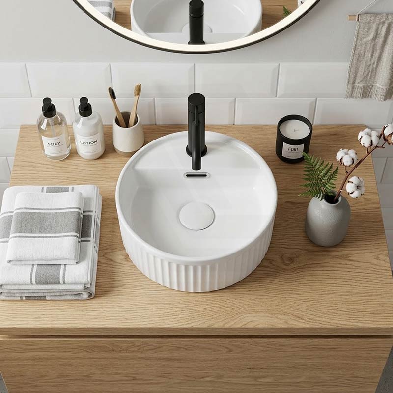 Infinity Round Fluted Above Counter Basin with Tap Hole 280x280x120mm - Gloss White