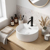 Infinity Round Fluted Above Counter Basin with Tap Hole 280x280x120mm - Gloss White