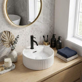 Infinity Round Fluted Above Counter Basin with Tap Hole 280x280x120mm - Gloss White