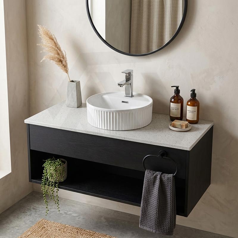 Infinity Round Fluted Above Counter Basin with Tap Hole 280x280x120mm - Gloss White