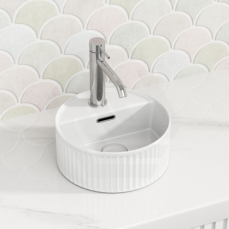280x280x120mm Round Fluted Gloss White Above Counter Basin with Tap Hole