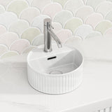280x280x120mm Round Fluted Gloss White Above Counter Basin with Tap Hole