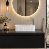 Fluted Rectangular Above Counter Basin Ceramic with Tap Hole 360x195x120mm - Gloss White