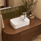 Fluted Rectangular Above Counter Basin Ceramic with Tap Hole 360x195x120mm - Gloss White