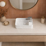 Fluted Rectangular Above Counter Basin Ceramic with Tap Hole 360x195x120mm - Gloss White