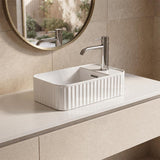 Fluted Rectangular Above Counter Basin Ceramic with Tap Hole 360x195x120mm - Gloss White