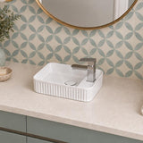 Fluted Rectangular Above Counter Basin Ceramic with Tap Hole 360x195x120mm - Gloss White