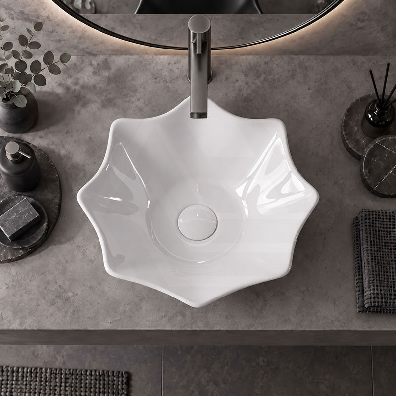Flower Shape Above Counter Basin Ceramic 410x410x120mm - In Various Colour