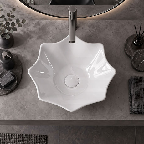 Flower Shape Above Counter Basin Ceramic 410x410x120mm - In Various Colour