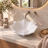 Flower Shape Above Counter Basin Ceramic 410x410x120mm - In Various Colour