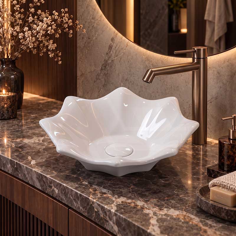 Flower Shape Above Counter Basin Ceramic 410x410x120mm - In Various Colour