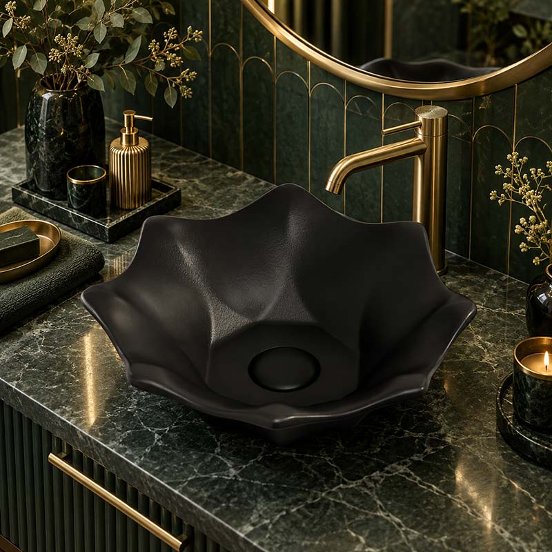 Flower Shape Above Counter Basin Ceramic 410x410x120mm - In Various Colour