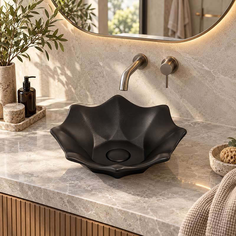 Flower Shape Above Counter Basin Ceramic 410x410x120mm - In Various Colour