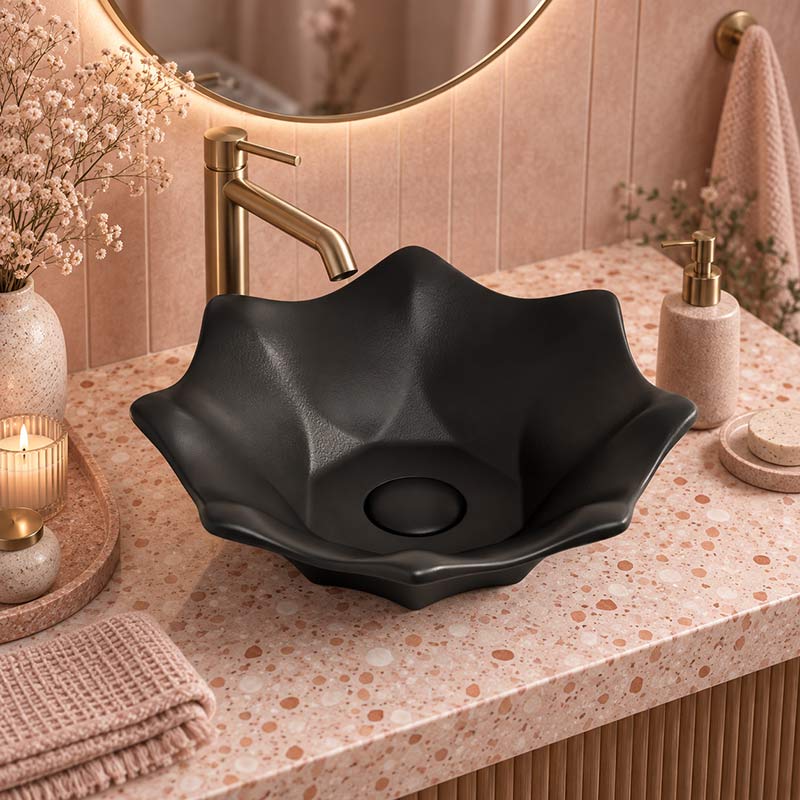 Flower Shape Above Counter Basin Ceramic 410x410x120mm - In Various Colour