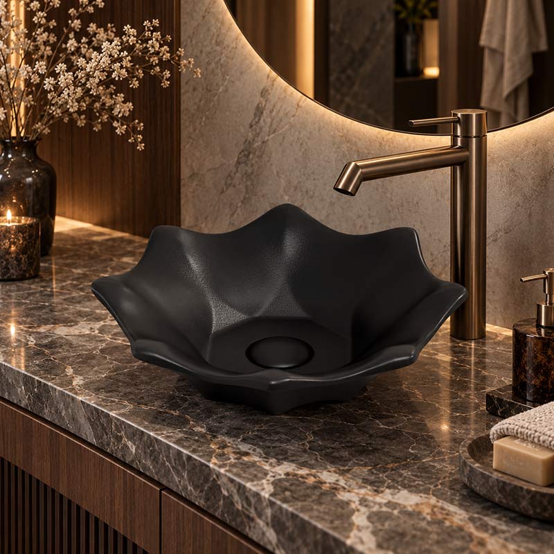Flower Shape Above Counter Basin Ceramic 410x410x120mm - In Various Colour