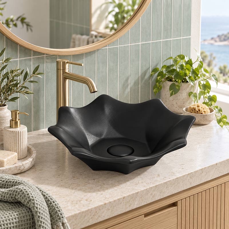Flower Shape Above Counter Basin Ceramic 410x410x120mm - In Various Colour