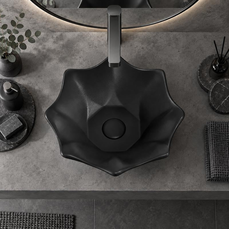 Flower Shape Above Counter Basin Ceramic 410x410x120mm - In Various Colour
