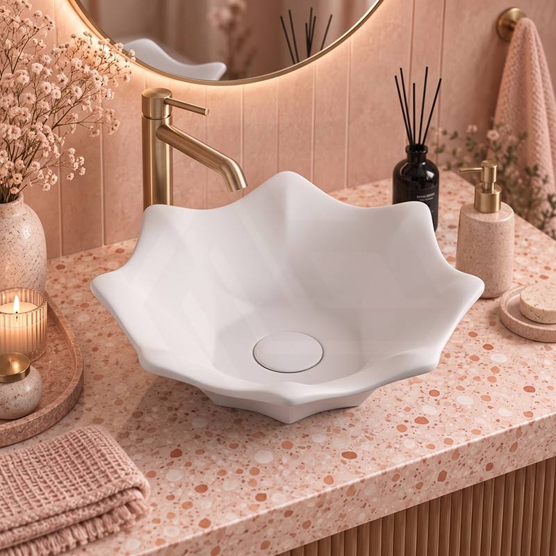 Flower Shape Above Counter Basin Ceramic 410x410x120mm - In Various Colour