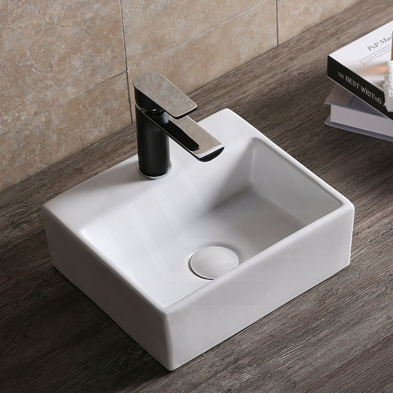 335x290x120mm Rectangle Gloss White Ceramic Above Counter/Wall Hung Basin with Tap Hole