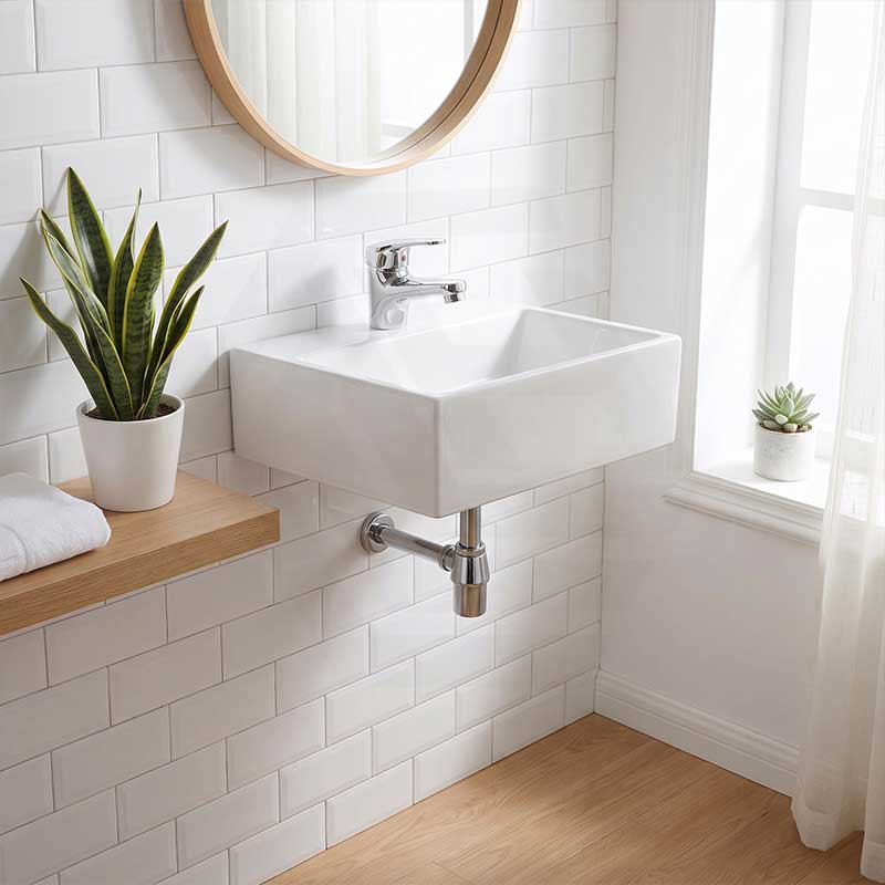 Infinity Rectangle Ceramic Above Counter/Wall Hung Basin with Tap Hole 335x290x120mm - Gloss White