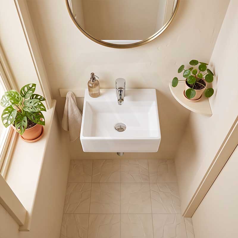 Infinity Rectangle Ceramic Above Counter/Wall Hung Basin with Tap Hole 335x290x120mm - Gloss White