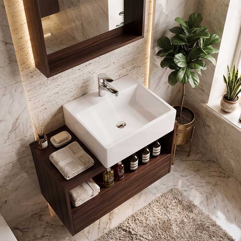 Infinity Rectangle Ceramic Above Counter/Wall Hung Basin with Tap Hole 335x290x120mm - Gloss White