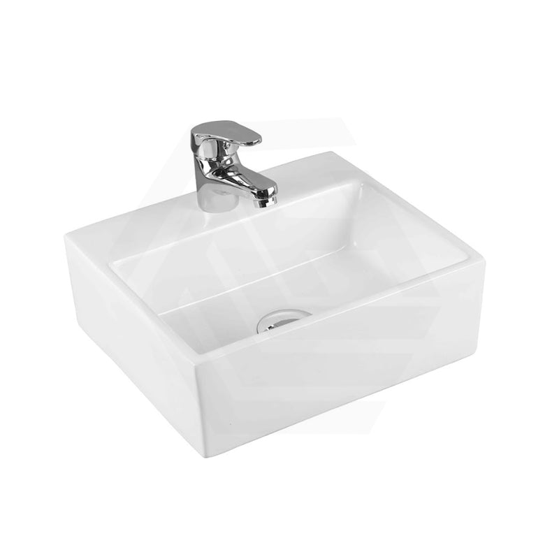 335x290x120mm Rectangle Gloss White Ceramic Above Counter/Wall Hung Basin with Tap Hole