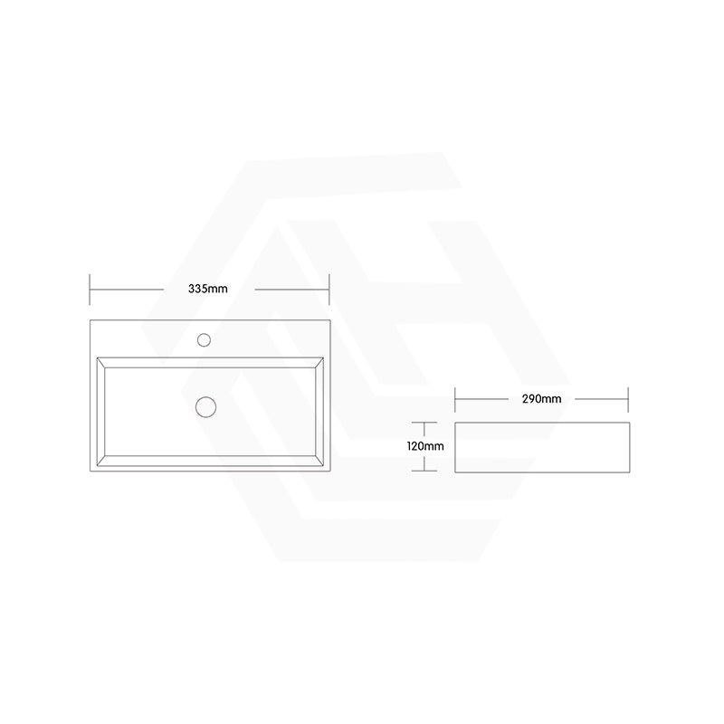 335x290x120mm Rectangle Ceramic Above Counter/Wall Hung Basin with Tap Hole Variant Colour Available