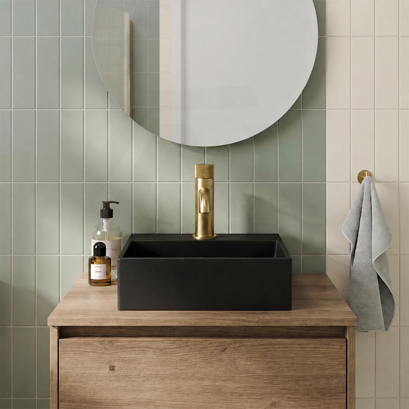 Rectangle Ceramic Above Counter/Wall Hung Basin with Tap Hole 335x290x120mm - Matt White / Black