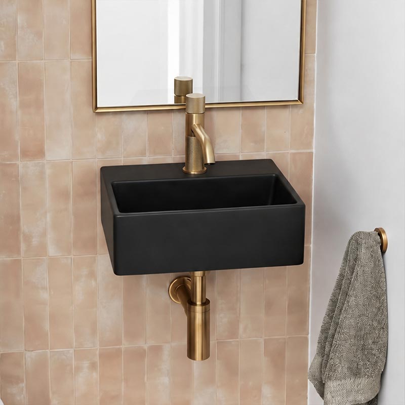 Rectangle Ceramic Above Counter/Wall Hung Basin with Tap Hole 335x290x120mm - Matt White / Black