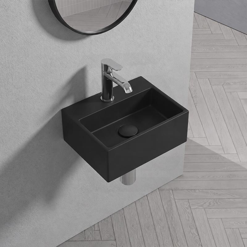Rectangle Ceramic Above Counter/Wall Hung Basin with Tap Hole 335x290x120mm - Matt White / Black